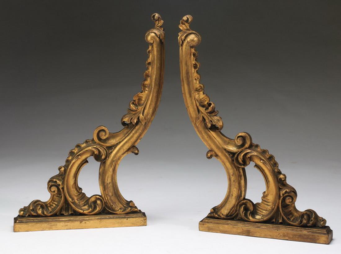 (2) 19th c. Rococo style gilt wood brackets, 21"h (1 of 1)