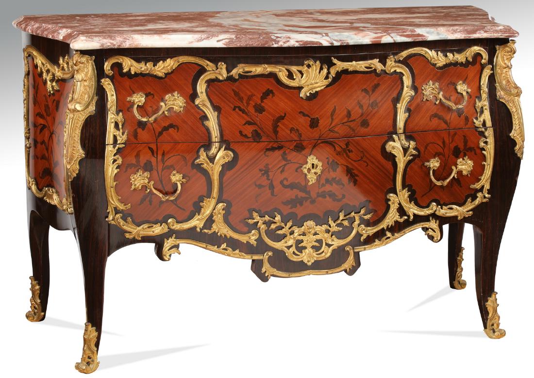 19th c. French bronze mounted marquetry commode (1 of 4)