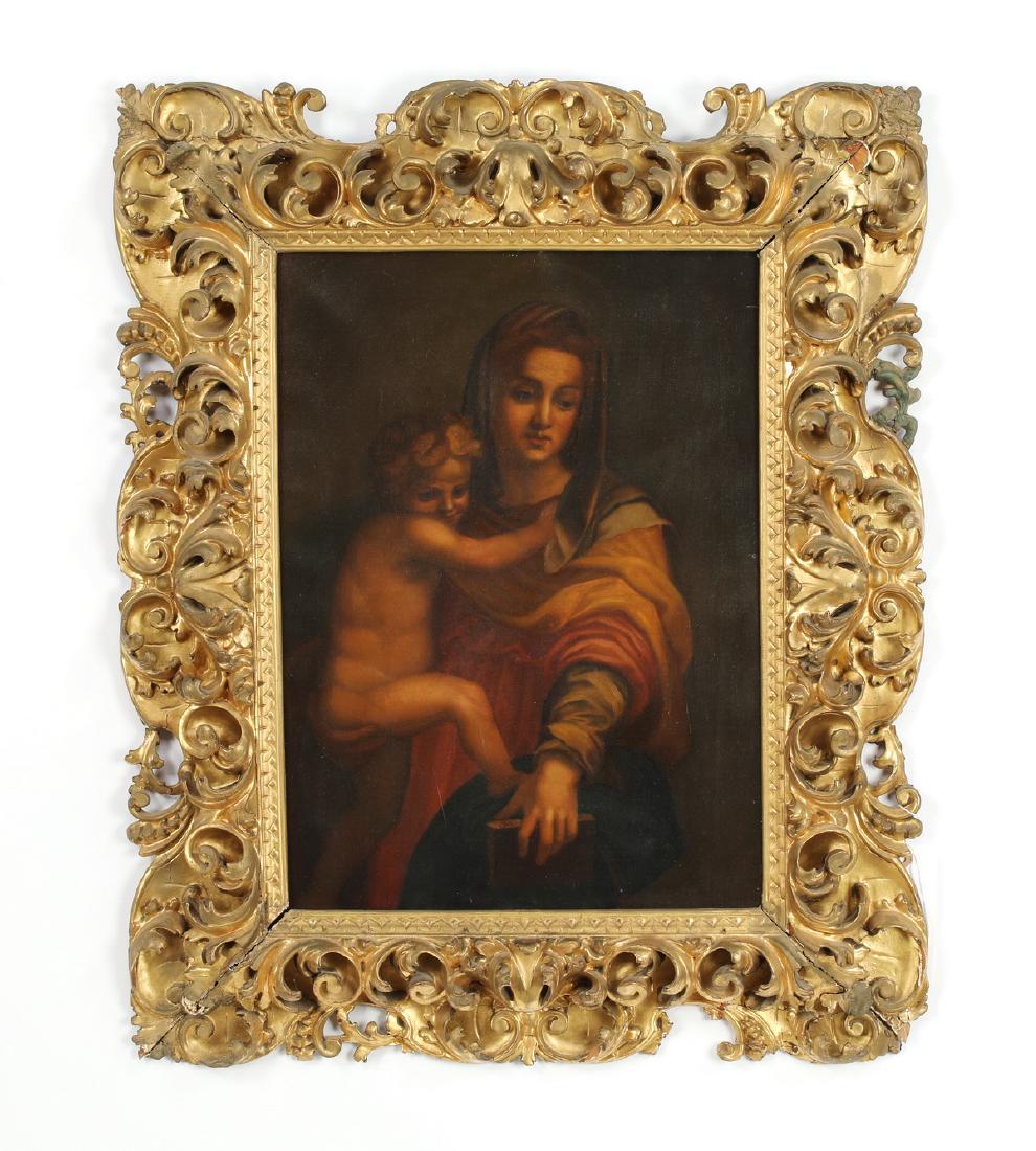 19th c Italian O/c of Madonna & Child in carved frame (1 of 3)
