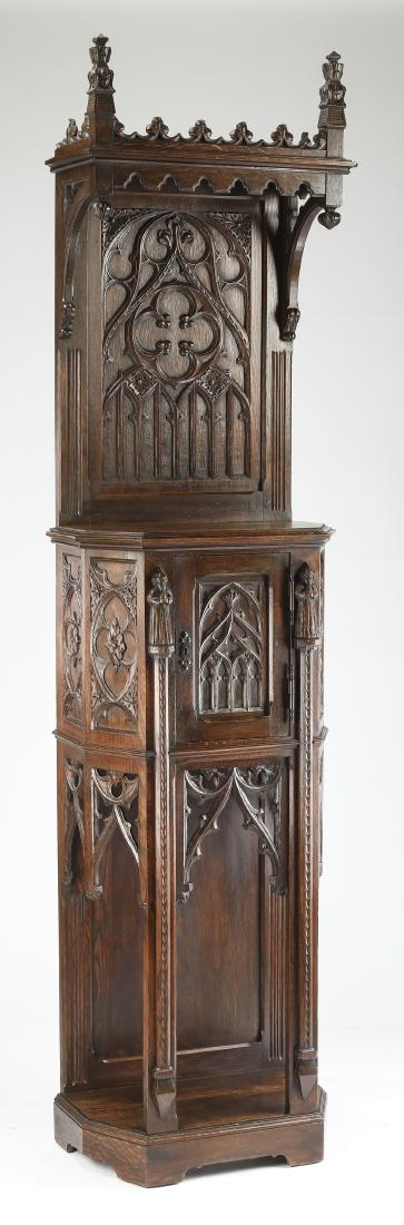 19th c. French Gothic Revival oak cabinet, 91"h (1 of 7)