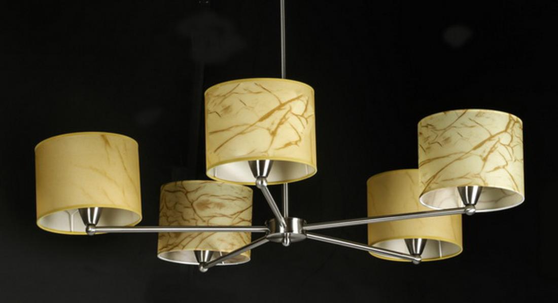 Contemporary chrome chandelier w/ parchment shades (1 of 2)