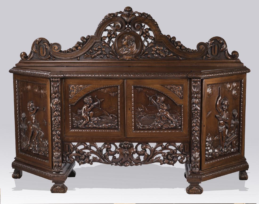 19th c. Italian carved walnut sideboard, 83"w (1 of 8)