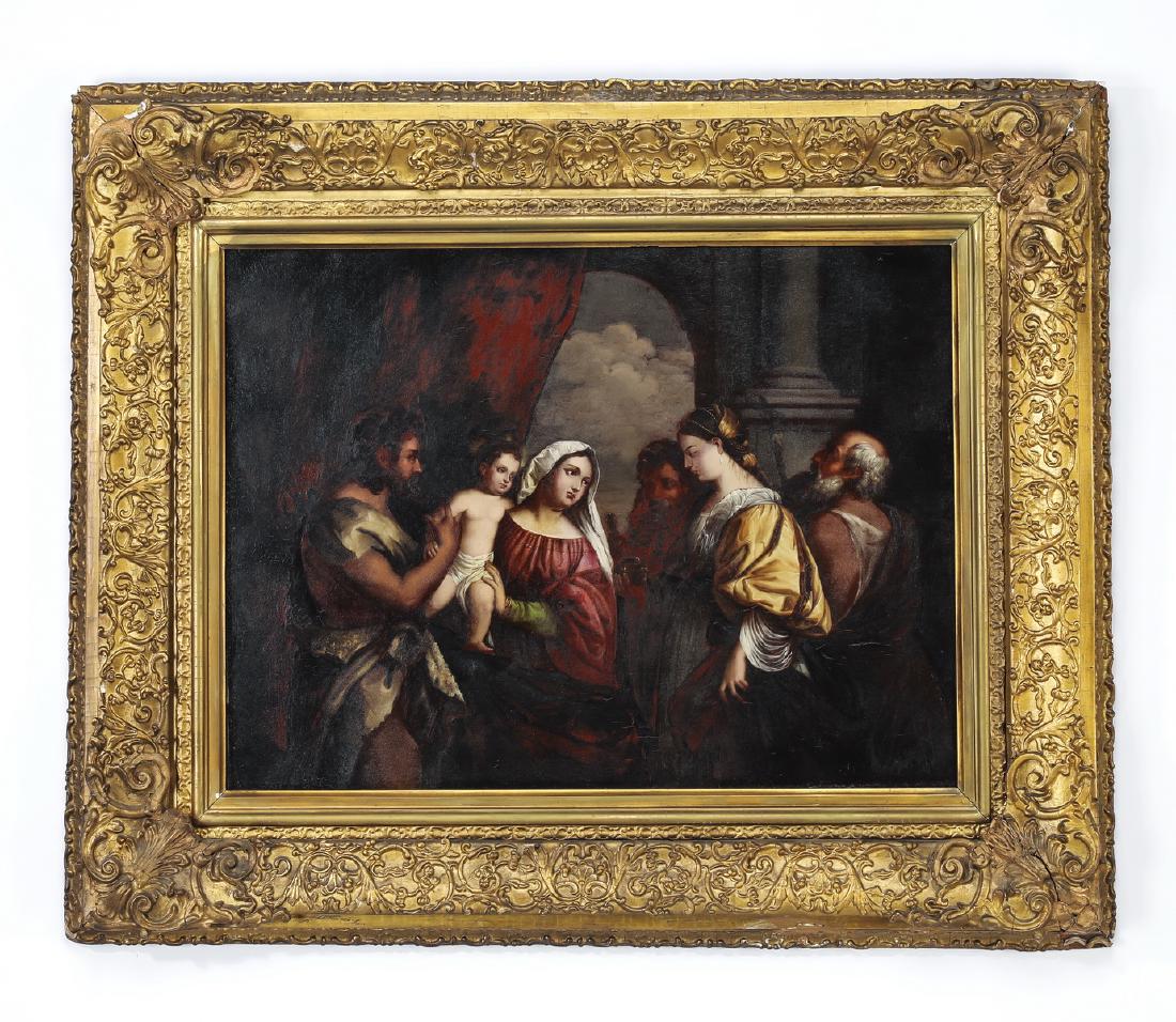 19th c. O/board, Virgin Mary presenting Infant Jesus (1 of 3)