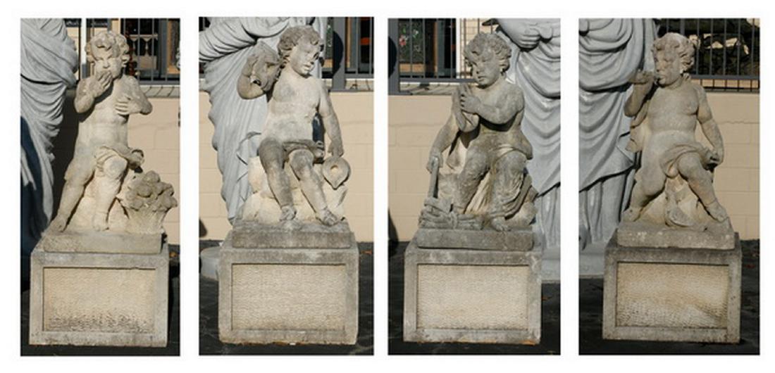 (4) Italian carved limestone putti on bases, 66"h (1 of 8)