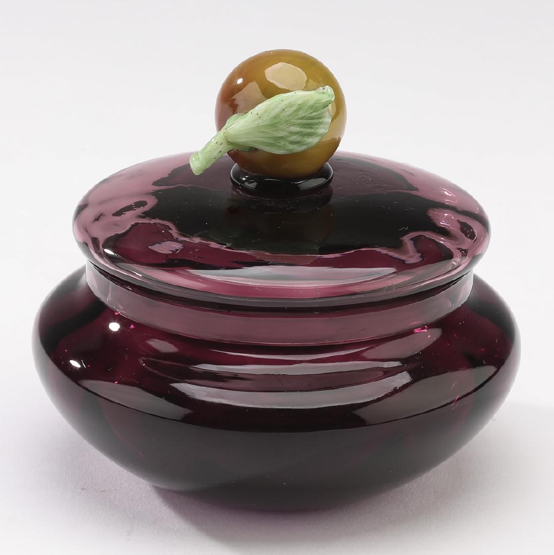 Carder era Steuben dark amethyst lidded puff box, 4"h (1 of 3)