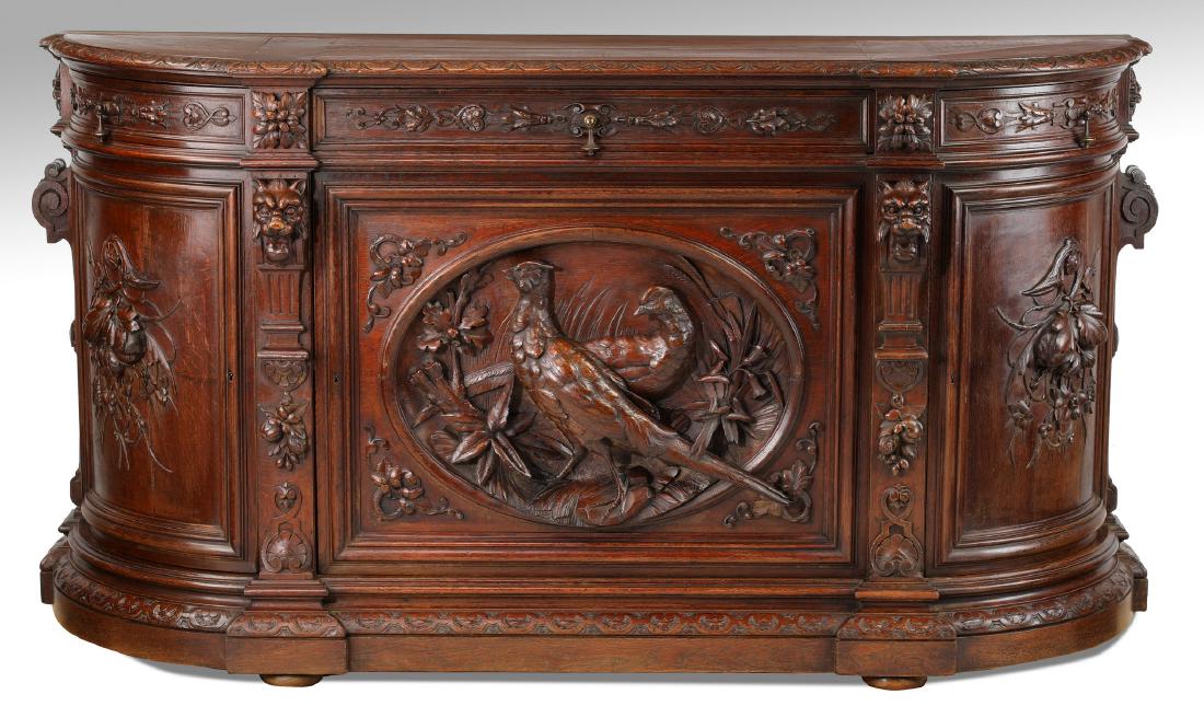 19th c. French carved oak hunt buffet, 74"w (1 of 5)
