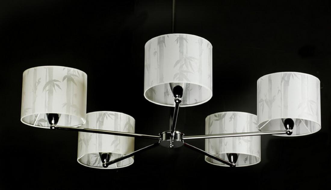Comtemporary chrome chandelier w/ bamboo print shades (1 of 2)
