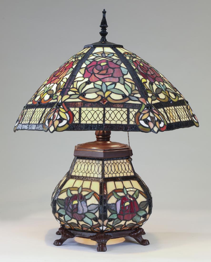 Tiffany style leaded glass lamp w/ illuminated base (1 of 3)