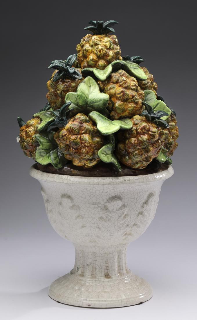 Capodimonte style ceramic pineapple topiary, 14"h (1 of 2)