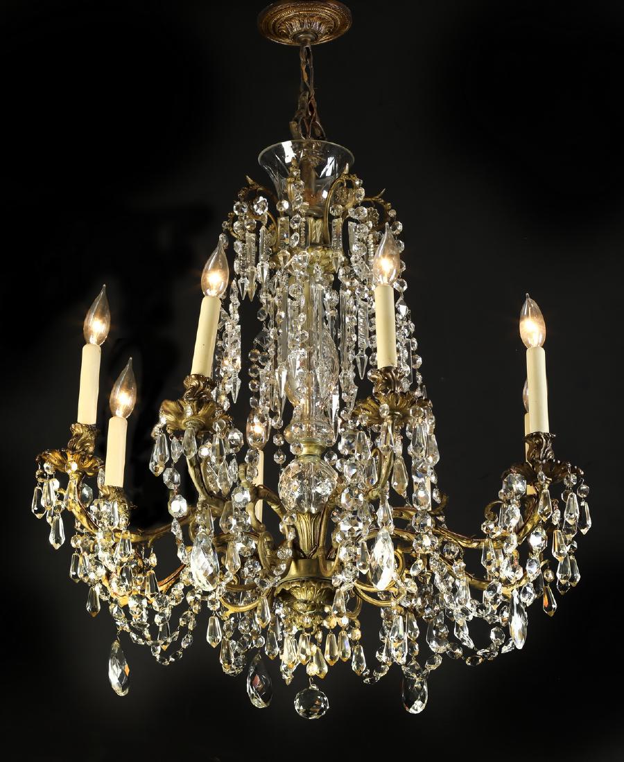 Early 20th c. brass and crystal 8-arm chandelier (1 of 3)