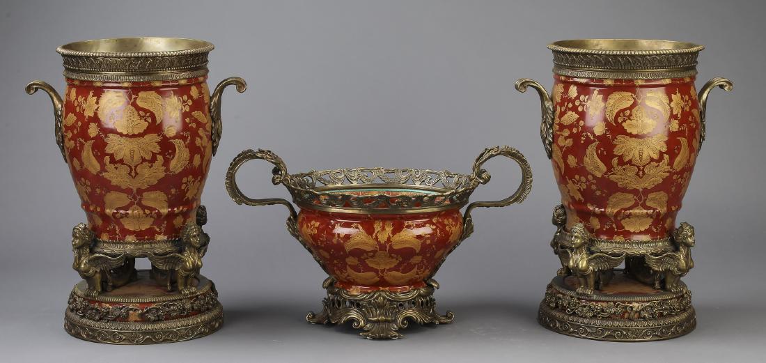 3 pc gilt mounted porcelain vase garniture set (1 of 3)
