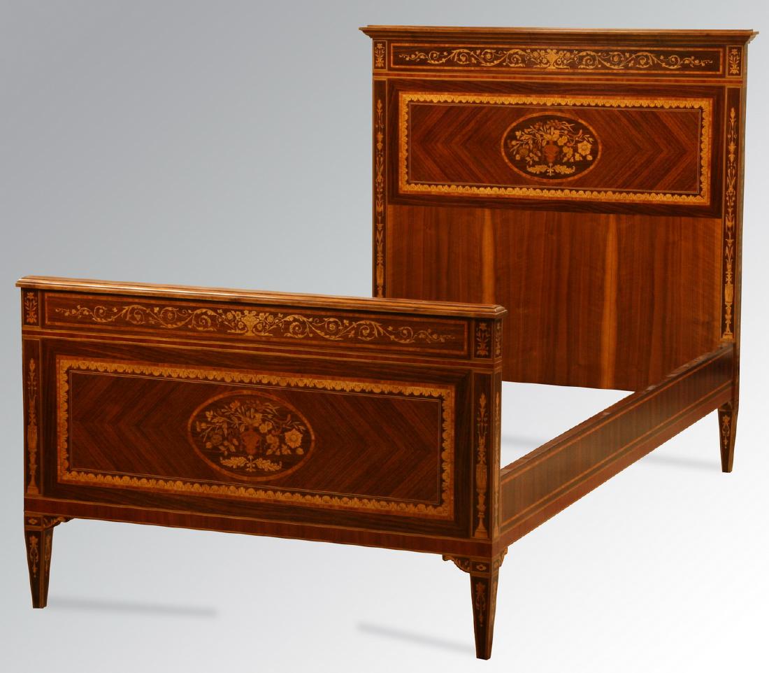 Italian marquetry inlaid mahogany single bed (1 of 4)