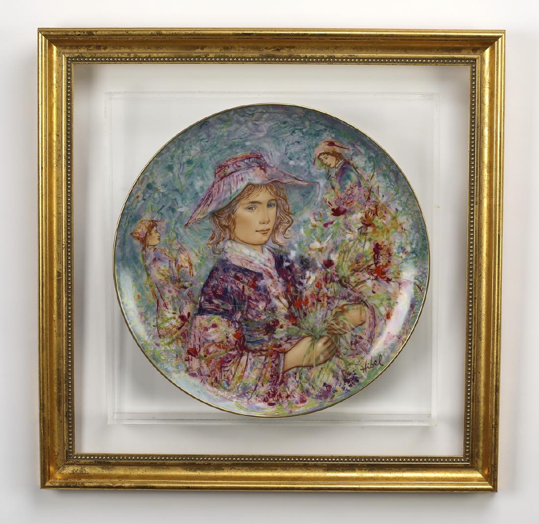 'Flower Girl of Provence' hand painted plate by Hibel: 'Flower Girl of Provence' limited edition porcelain plate by Edna Hibel for Hutschenreuther, depicting a young girl dressed in the garb of a 19th century French peasant holding a bouquet of wild flowe