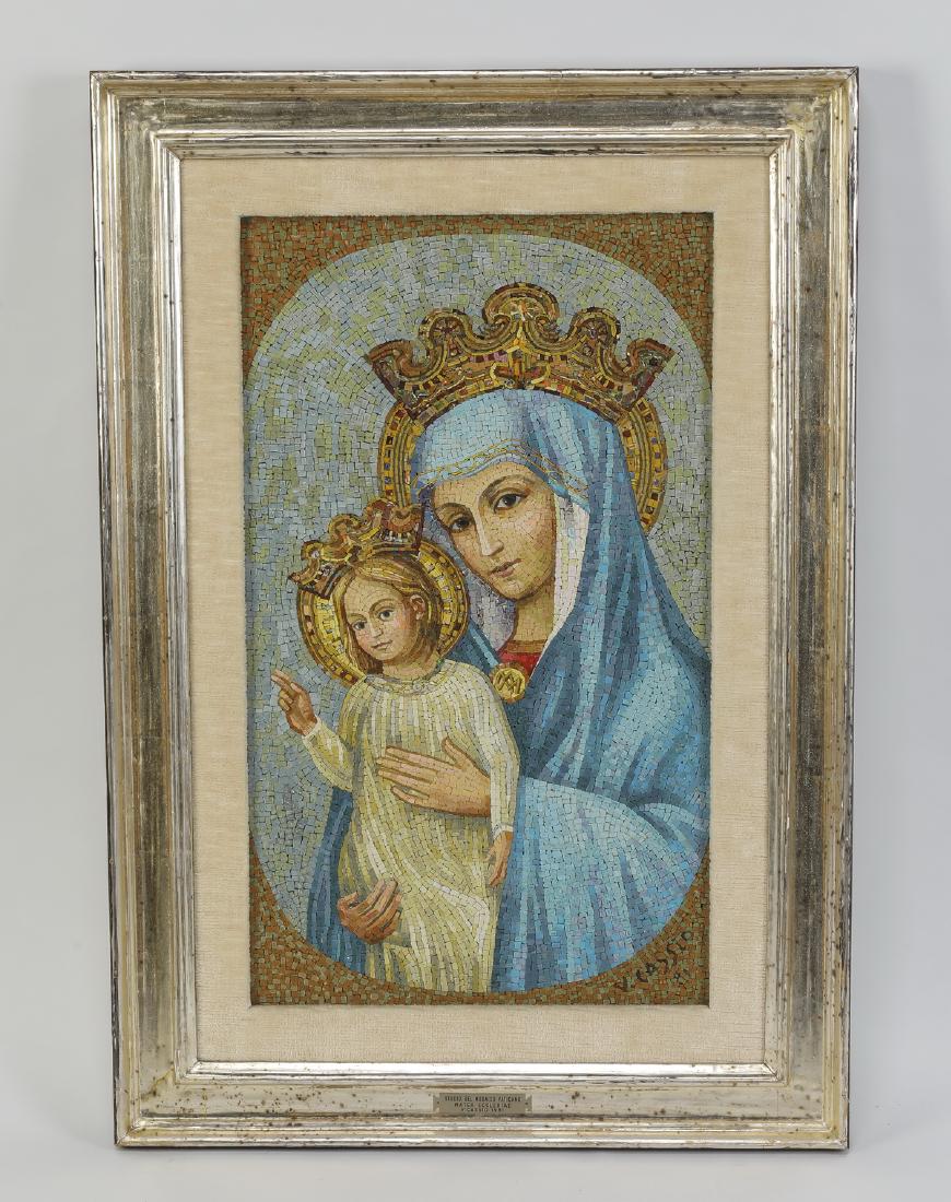Vatican Studio micro-mosaic, Madonna & Child, signed (1 of 3)