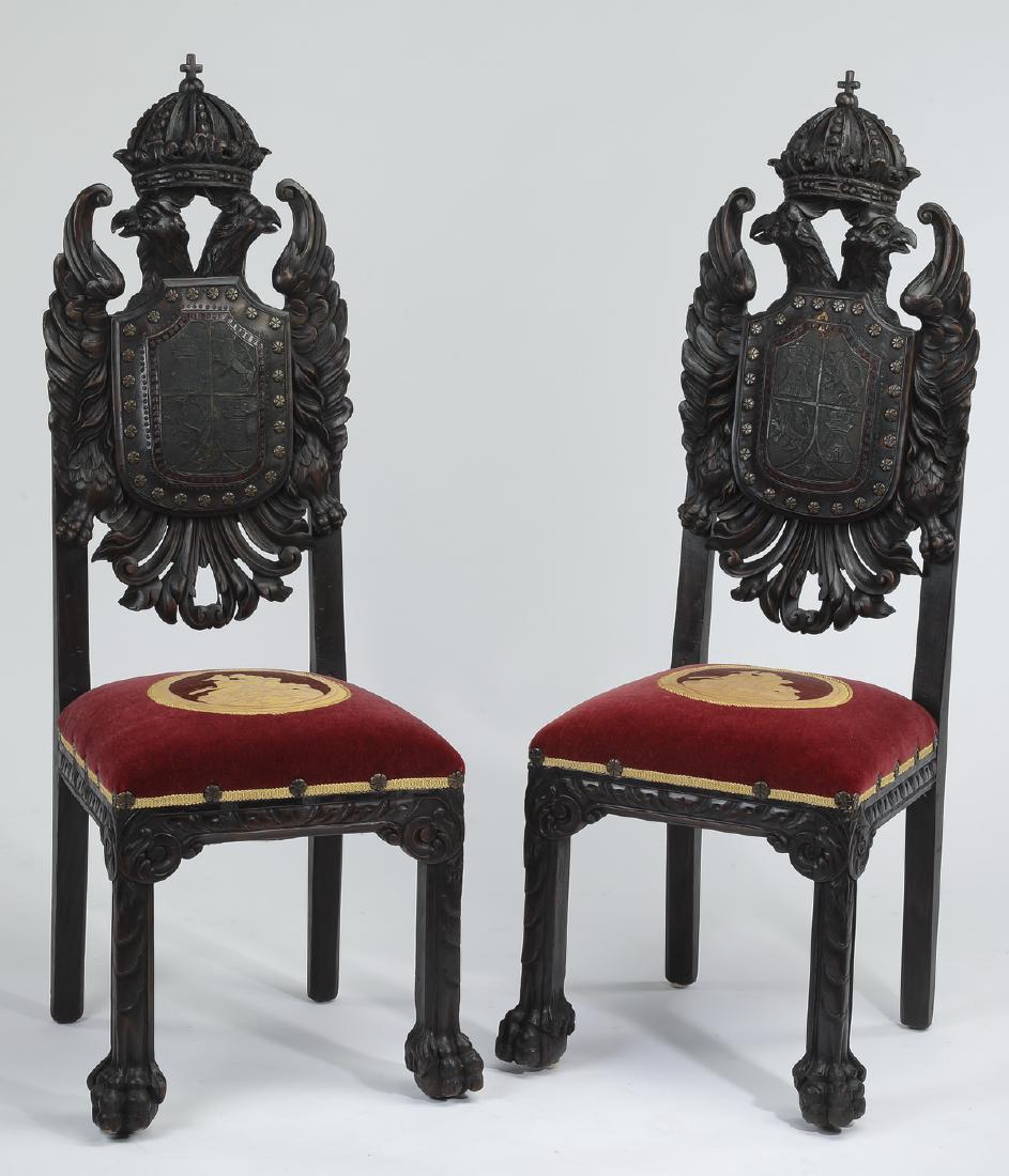 (2) 19th c. Russian carved side chairs, w/ eagles (1 of 3)