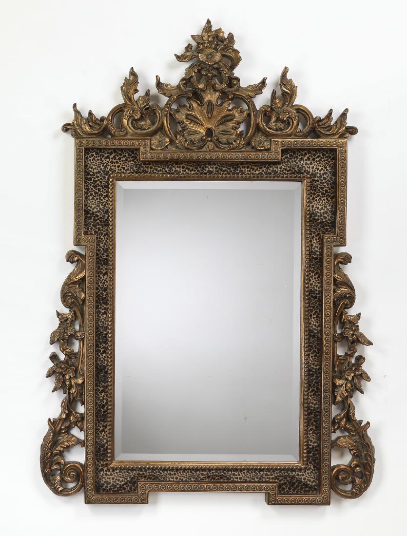 Gilded & faux leopard hide rectangular mirror, 61"h (1 of 1)
