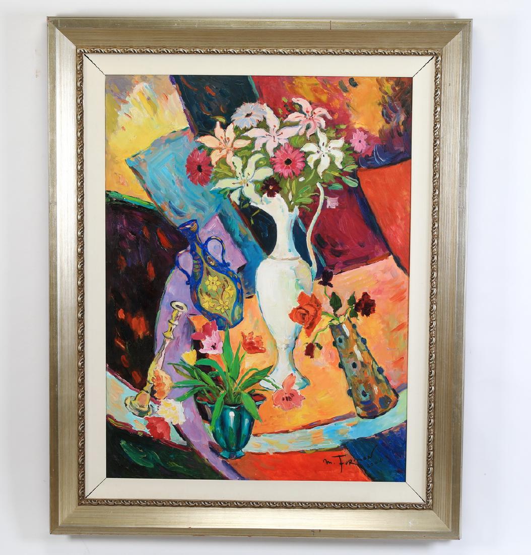 Mark Furman signed acrylic/ canvas still life, 60"h (1 of 4)