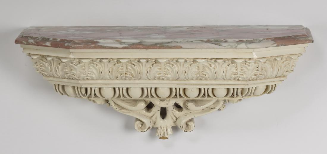 Carved marble top paint-decorated wall bracket, 28"l (1 of 3)