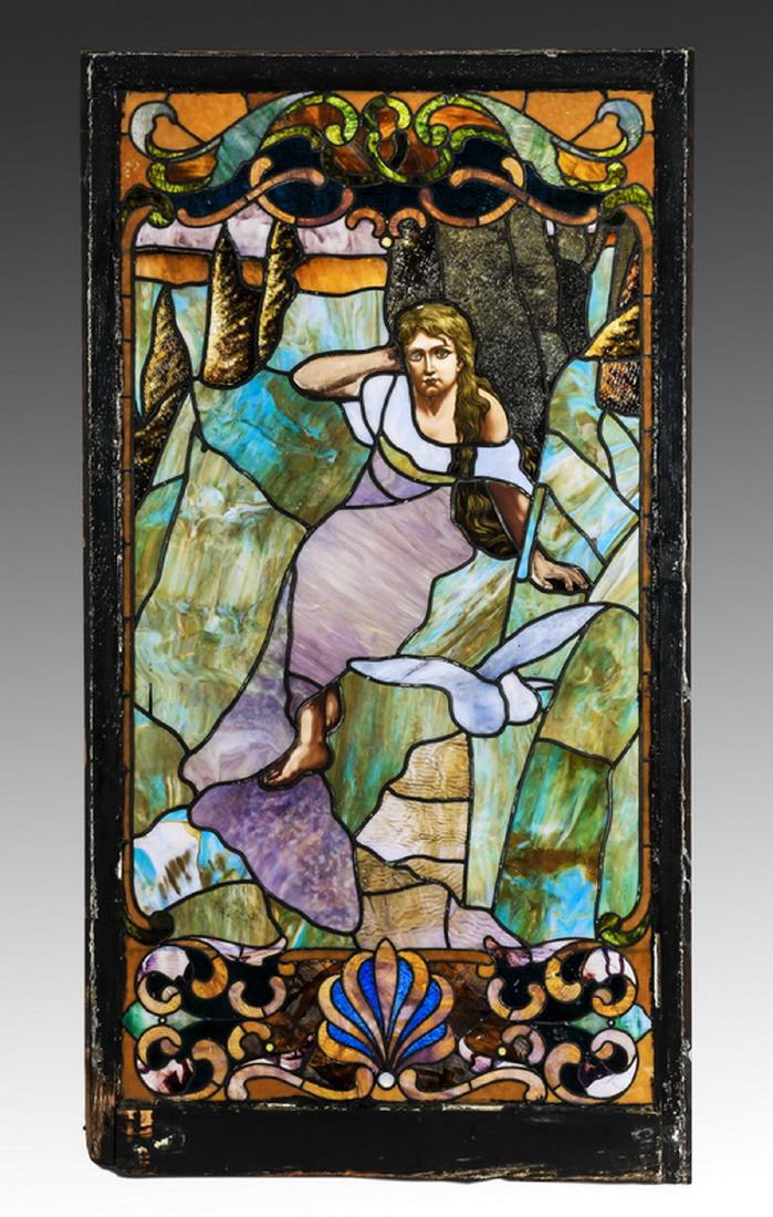 19th c.stained glass window, framed, 66"h (1 of 4)