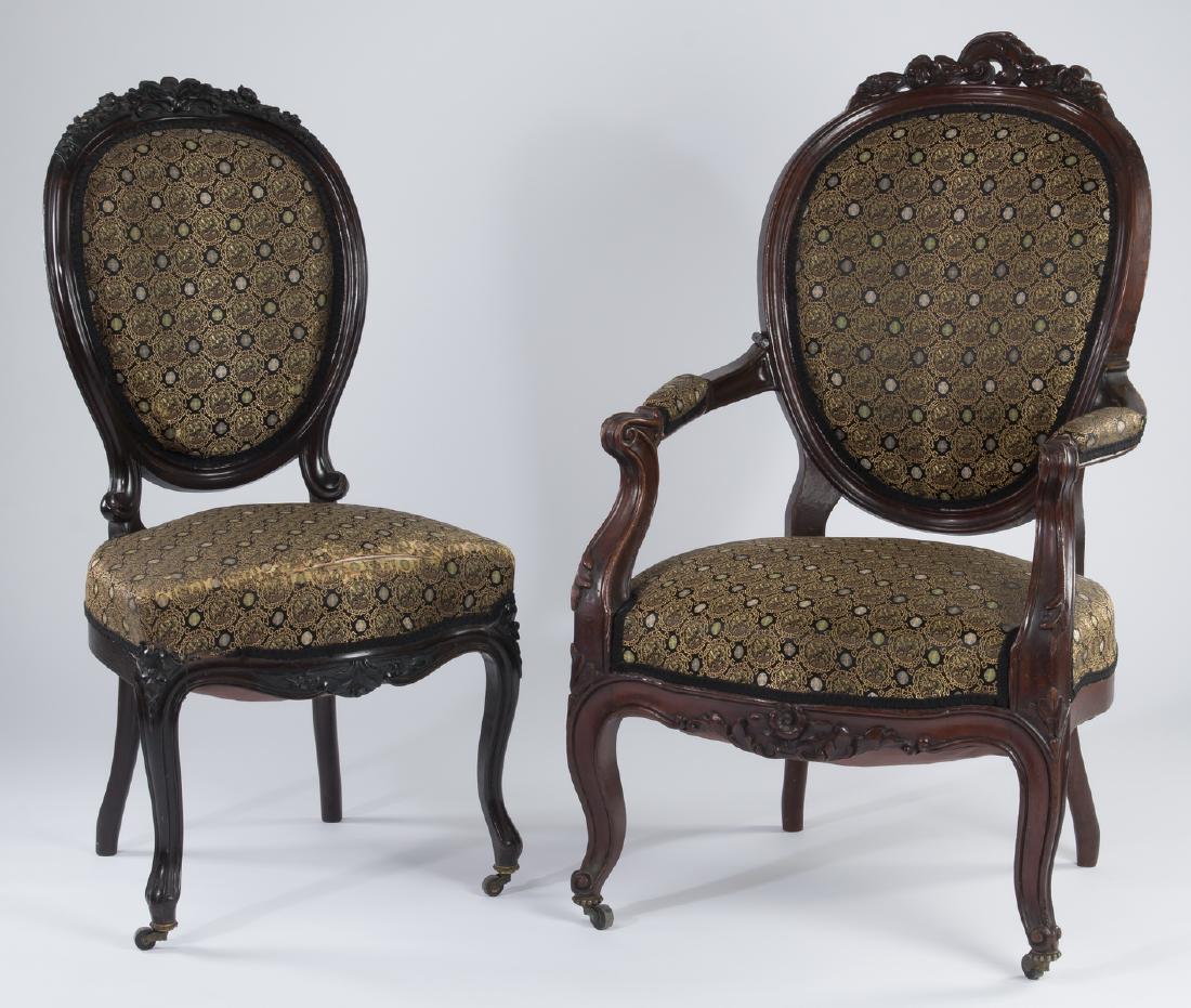 (2) Victorian chairs upholstered in silk (1 of 2)