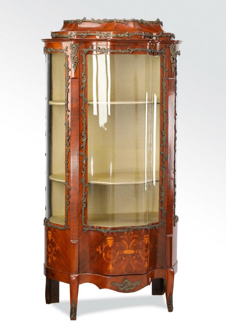 Early 20th c. French serpentine marquetry vitrine (1 of 5)