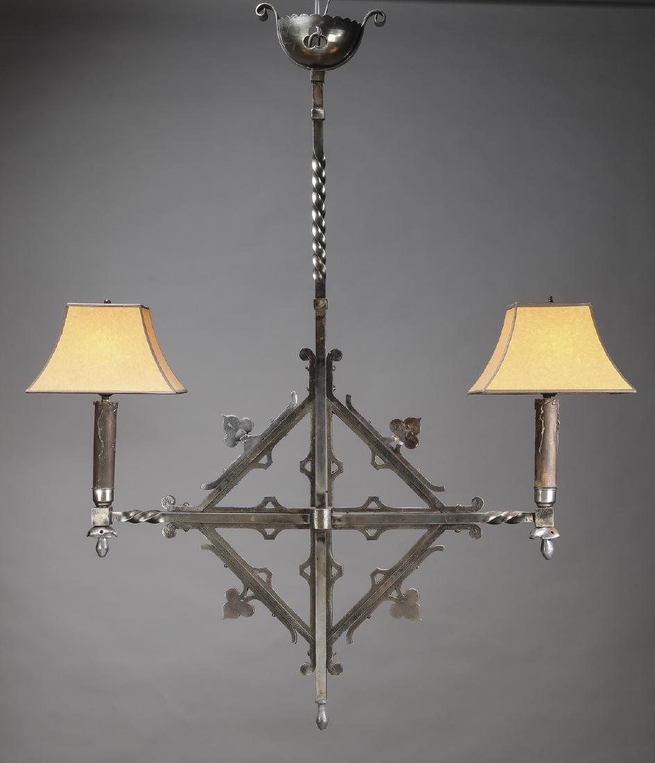 19th c. French wrought iron 2-light chandelier, 58"h (1 of 1)