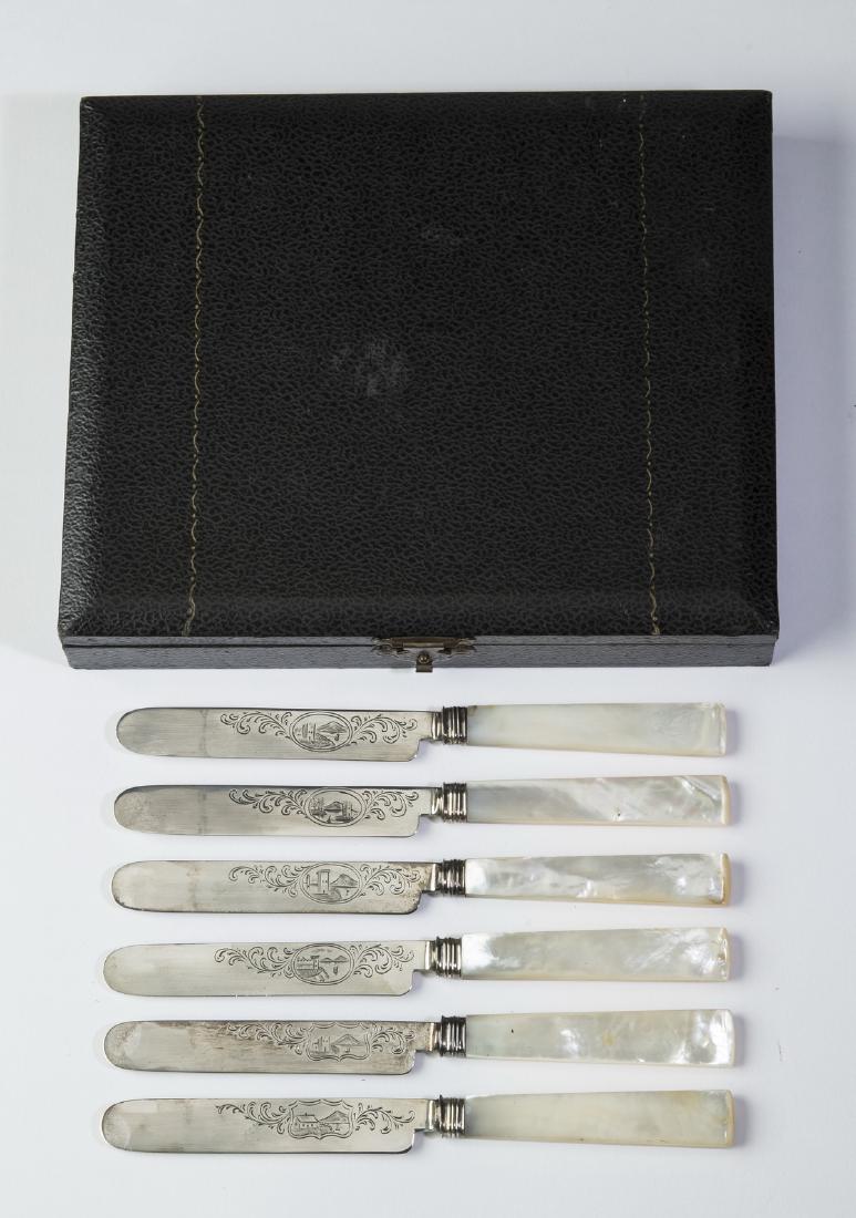 (6) Pcs.Tifft & Whiting coin silver knives, w/ box (1 of 5)