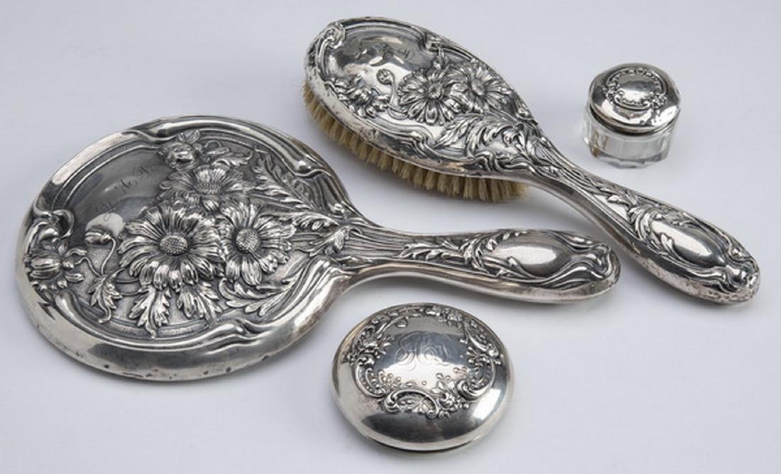 (4) Art Nouveau sterling vanity accessories, 10"l (1 of 4)