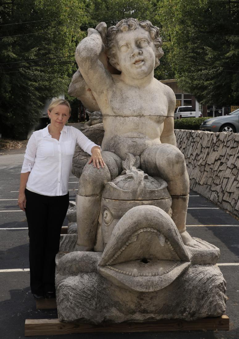 Monumental Italian limestone sculpture, 99"h (1 of 1)