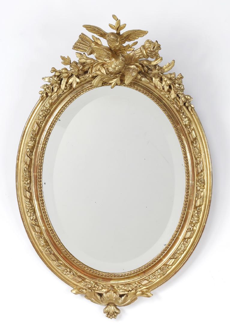 Early 20th c. French gold leaf mirror w/ lovebirds (1 of 2)