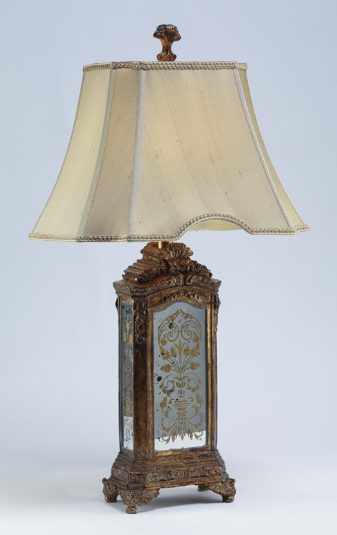 Eglomise style table lamp w/ silk shade, 32"h (1 of 1)