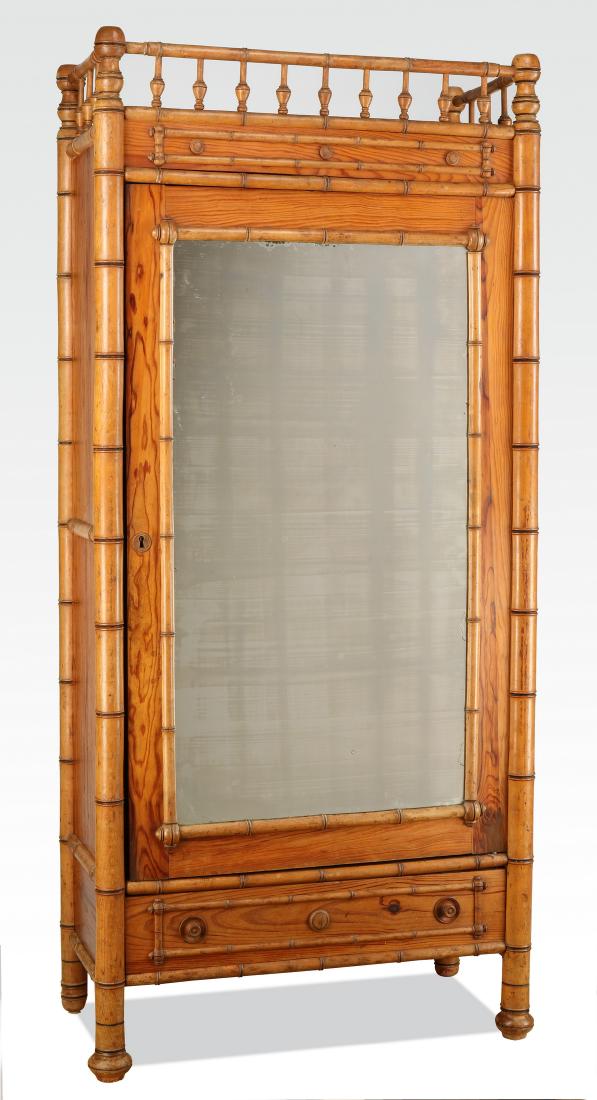 Early 20th c. English pine & faux bamboo armoire (1 of 2)