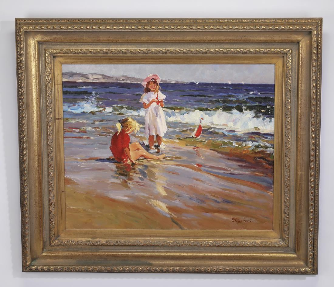 20th c. O/c of two girls playing along the seashore (1 of 4)