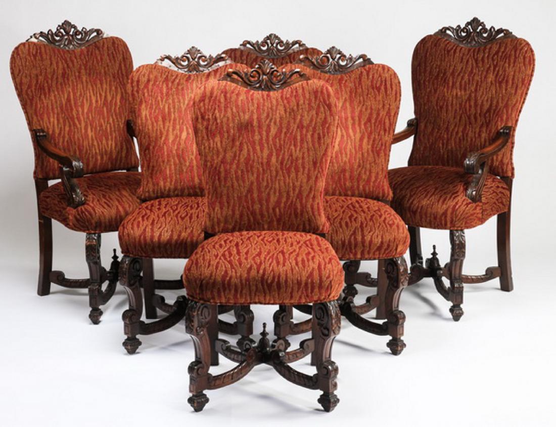 (6) William & Mary style carved chairs, 47"h (1 of 3)