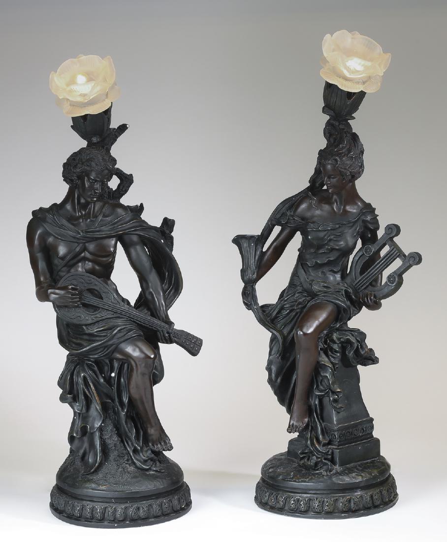(2) Figural composition table lamps of musicians, 23" (1 of 4)