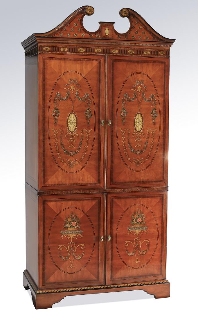 Drexel Heritage parquetry inlaid mahogany armoire