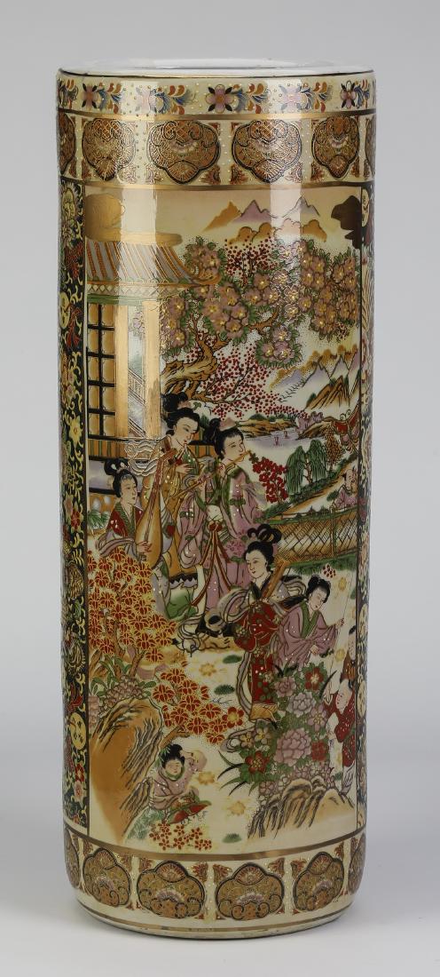 Japanese Satsuma style ceramic umbrella stand, 24"h (1 of 2)