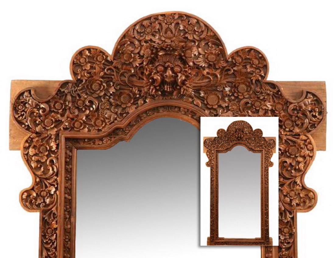Hand carved teak wood dragon motif mirror, 105"h (1 of 3)