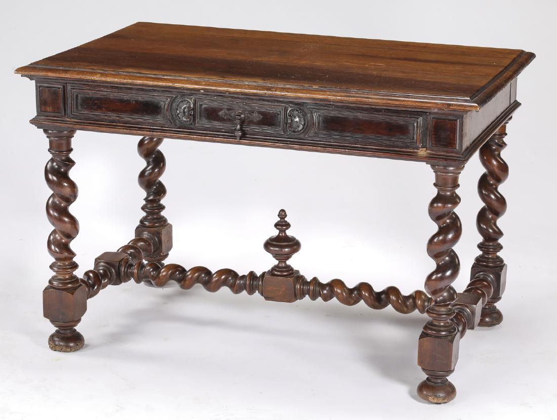 19th c. carved walnut table with central drawer (1 of 4)