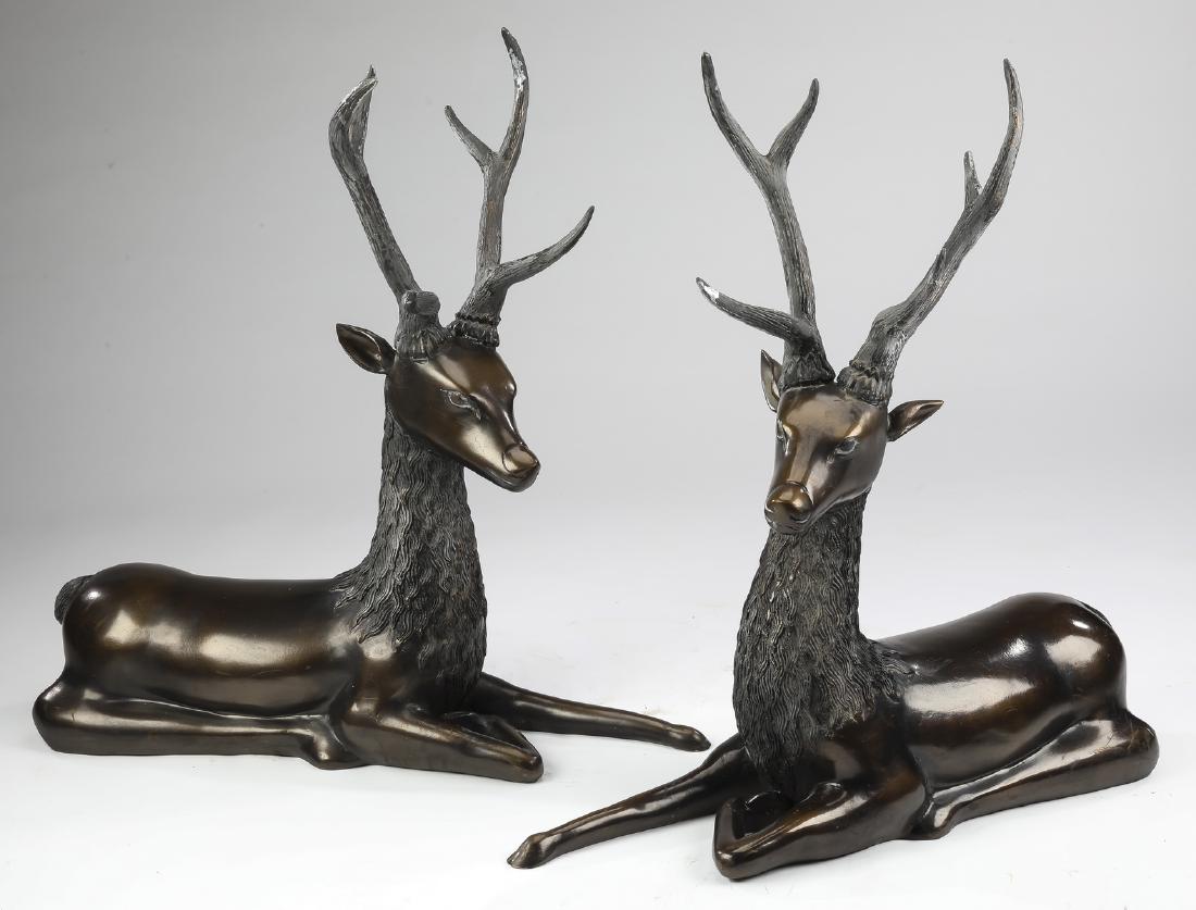 (2) Chinese style recumbent deer w/faux bronze finish (1 of 2)
