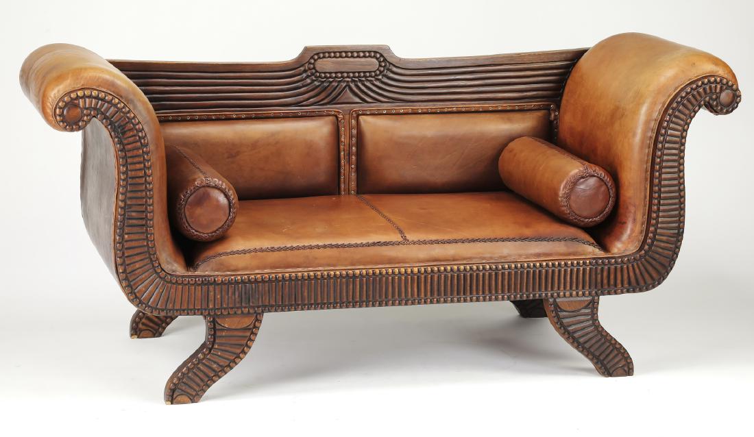 Western inspired leather Empire style sofa, 70"w (1 of 3)