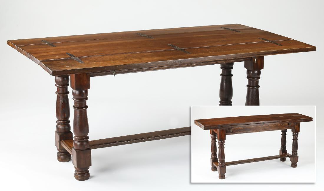 19th c. oak refectory table w/ folding leaves, 67"l (1 of 5)