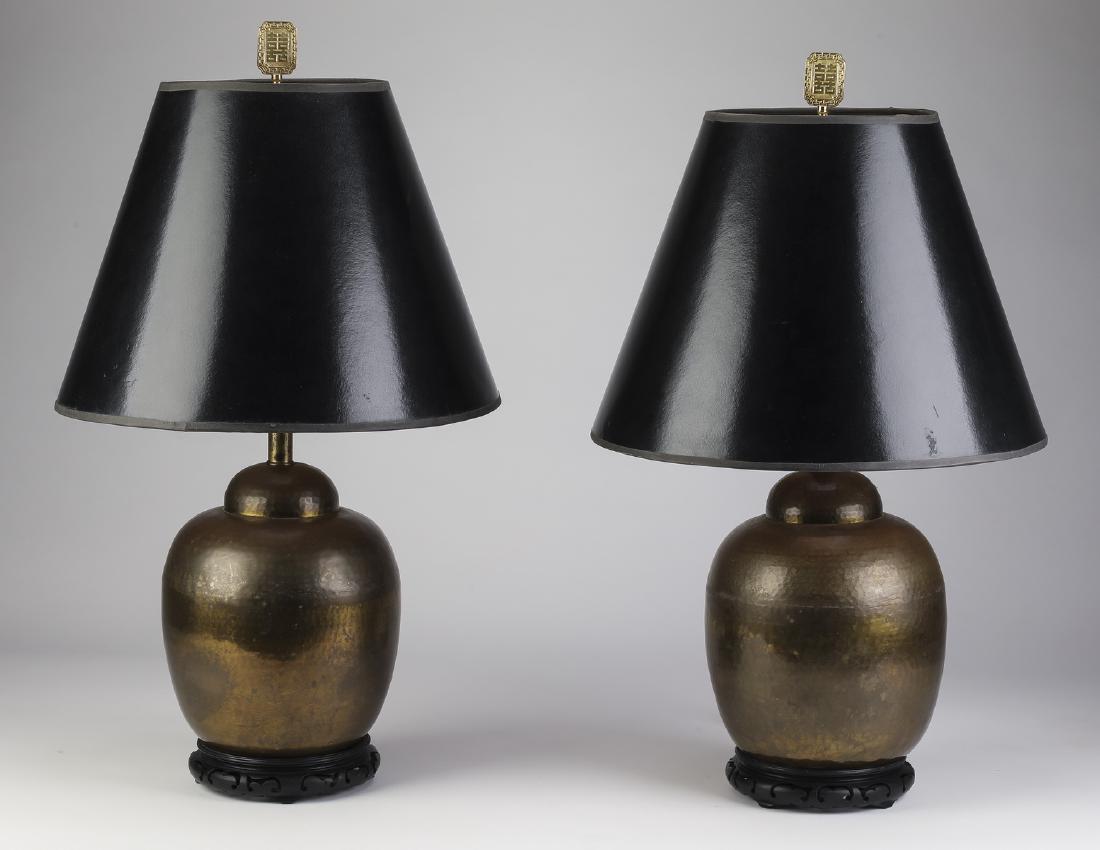 (2) Hammered brass ginger jar lamps, 27"h (1 of 1)