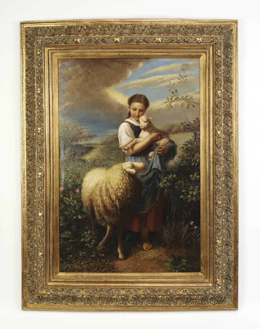 Continental School O/c of young shepherdess & sheep (1 of 4)