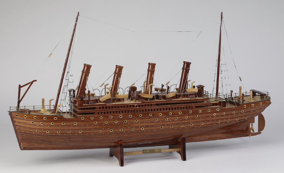 Teak and brass model of the Titanic, 32"l (1 of 6)