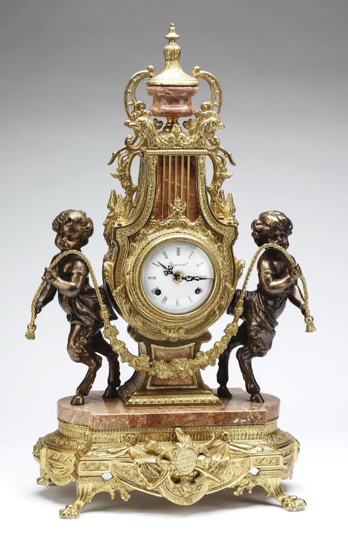 Louis XV style gilt marble mantel clock w/ satyrs (1 of 5)