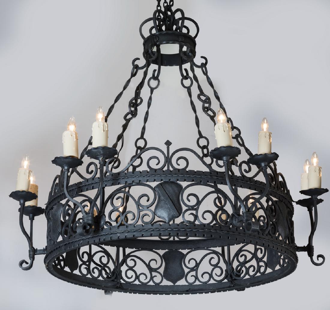 Continental Gothic Revival wrought iron chandelier