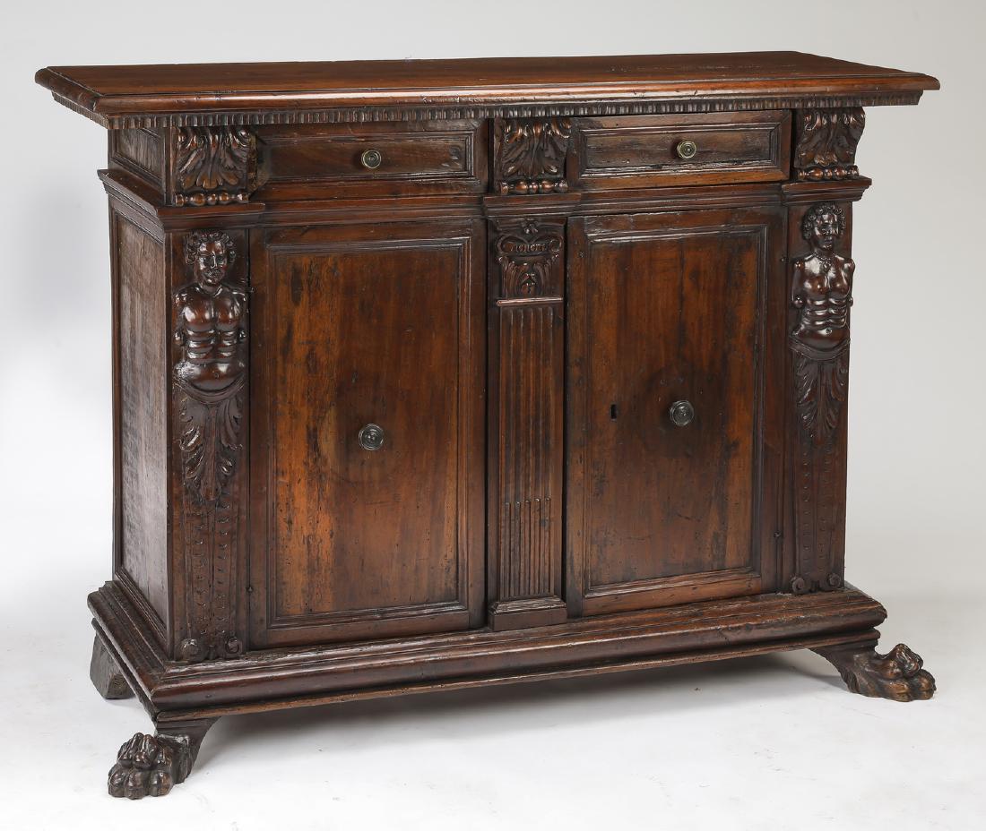 19th c Continental walnut cabinet w/ term figures (1 of 5)