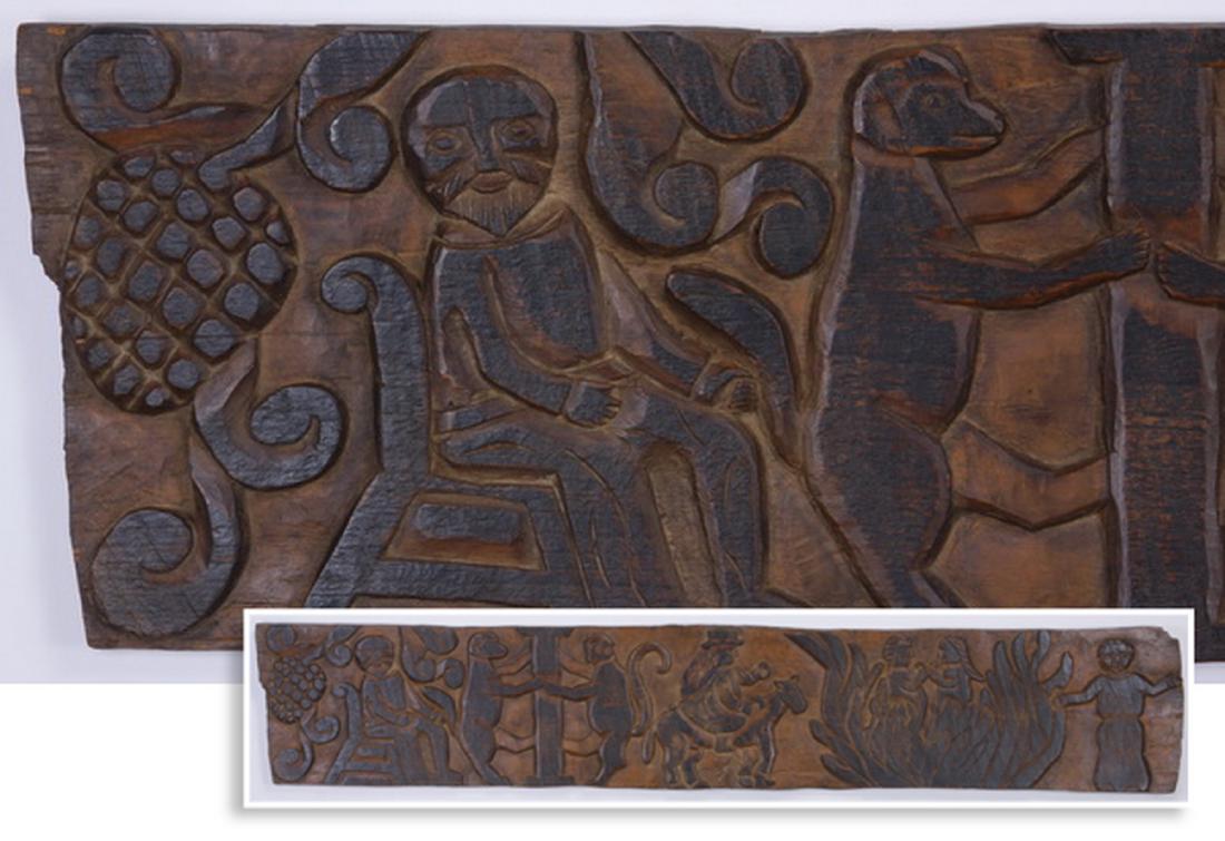 Latin American carved figural folk art plaque, 79"l (1 of 6)
