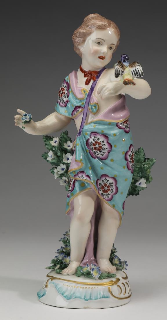 19th c  Chelsea porcelain figure of girl w/ bird (1 of 2)